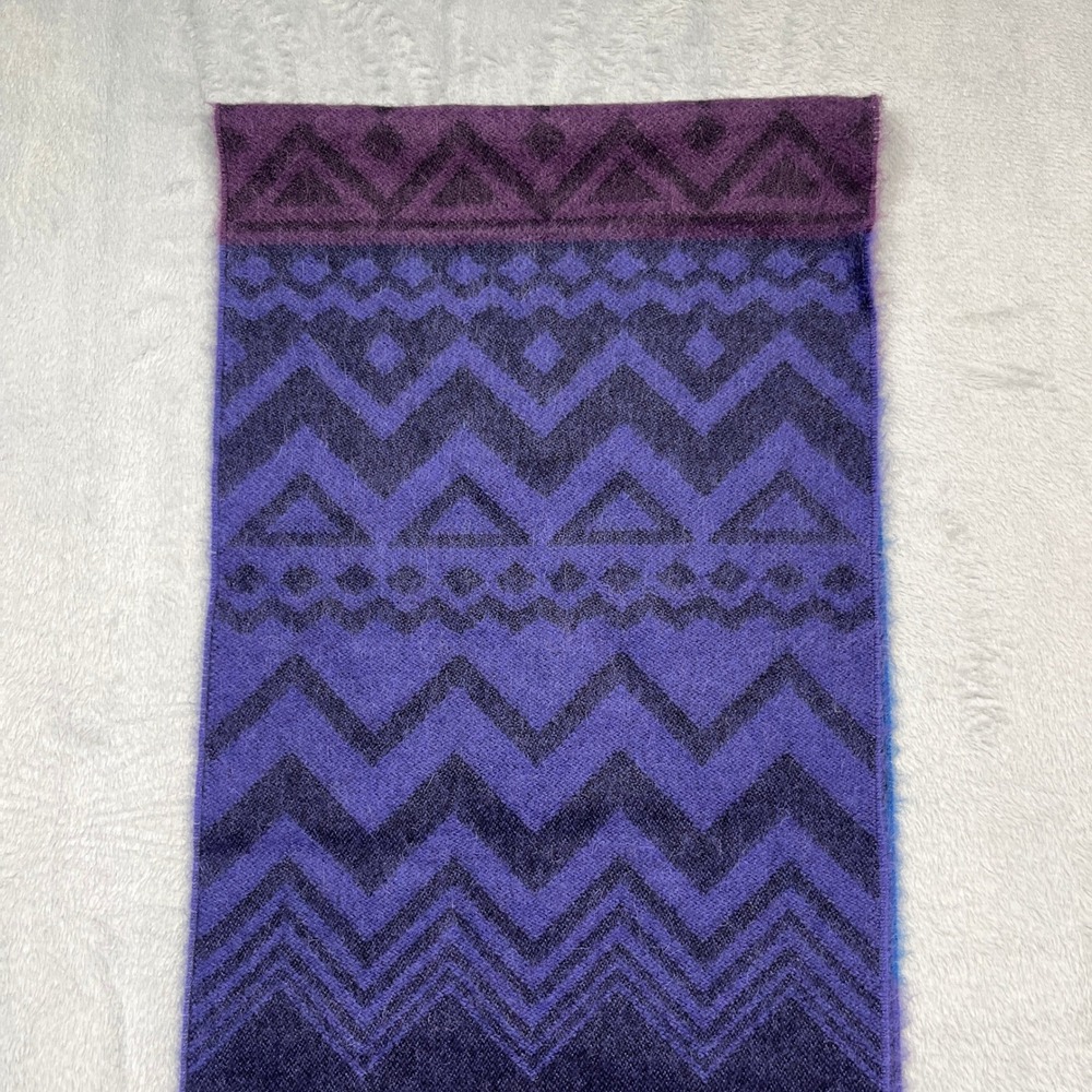 Kuna Scarf Purple Blue‎ 100% Baby Alpaca Chevron Geometric Fringe Peru - Picture 9 of 14